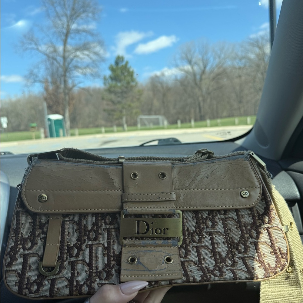 Dior Brown and Tan Monogram Shoulder Bag
